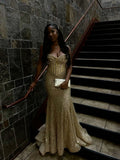 Sparkly Mermaid Sweetheart Gold Sequin Long Evening Party Gowns Evening Dress Special Formal Dresses Prom Dress HZ1121