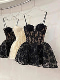 Cute Ball Gown Spaghetti Straps Black Lace Short Formal 8th Grade Homecoming Dresses Middle School Cocktail Dress Hoco Outfits HZ1121