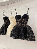 Cute Ball Gown Spaghetti Straps Black Lace Short Formal 8th Grade Homecoming Dresses Middle School Cocktail Dress Hoco Outfits HZ1121