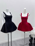 Cute Ball Gown Square Neck Satin Red Short Mini Formal 8th Grade Homecoming Dresses Middle School Cocktail Dress Hoco Outfits HZ1121