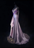 Vintage A Line V Neck Grape Sleeveless Satin Long Prom Dresses Party Dress 18th Birthday Outfits Graduation Dresses HZ1121