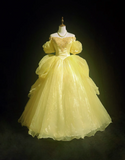 Pretty Ball Gown Square Neck Yellow Tulle Long Floral Quinceanera Dress Formal Gowns Sweet 17 Dresses Vestido De 15 Anos Sweet 16 Dress HZ1121