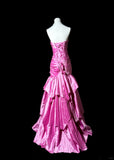 Vintage Mermaid Long Evening Dress Satin Elegant Birthday Prom Dress Sweetheart Neck Fuchsia Formal Dress HZ1121