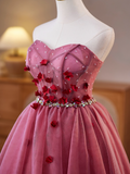 Sweet Strapless A-Line Tulle Short Prom Dresses, Red Homecoming Dresses HZ1121