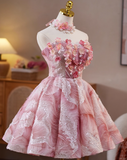 Sweet Strapless A-Line Tulle Short Prom Dresses, Pink Homecoming Dresses HZ1121