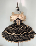 Vintage Champagne Ball Gown Satin Birthday Dresses Black Lolita Dresses HZ1121