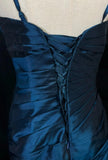 Chic Satin Spaghetti Strap Sheath Long Prom Dresses, Navy Blue Evening Gowns HZ1121