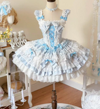 Sweet Square Neck Ball Gown Chiffon Short Birthday Outfit Cute Lolita Dresses HZ1121