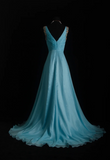 Vintage V-neck A-Line Long Evening Dresses Chiffon Turquoise Prom Dresses HZ1121