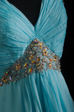 Vintage V-neck A-Line Long Evening Dresses Chiffon Turquoise Prom Dresses HZ1121