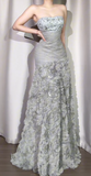 Vintage Strapless Sheath Long Prom Dresses Elegant Tulle Grey Evening Dresses HZ1121