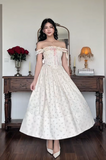 Elegant Off-the-shoulder A-Line Formal Dresses Satin Floral Wedding Guest Dresses HZ1121