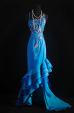 Vintage Sheath Blue Long Prom Dresses Satin Tulle Blue Evening Dresses HZ1121