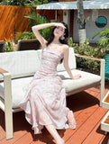 Pink Spaghetti Straps Long Prom Dress Formal Dresses Chiffon Ruffles Layered Stunning 18th Birthday Party Dresses HZ1024