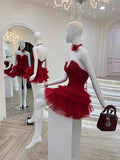 Cute Ball Gown Sweetheart Burgundy Mini Party Dresses Short Formal Homecoming Dresses Night Chic Elegant Short Dresses Cocktail Dress 16th Birthday Outfits Tulle Hoco Dresses HZ1121